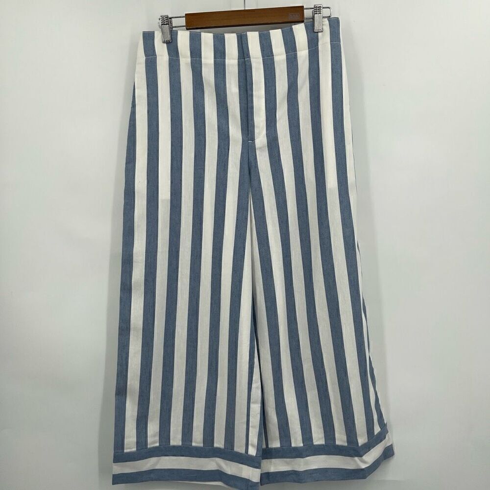 Club Monaco Blue White Stripes Amelee Crop Wide Leg Pants Size 10 NWT